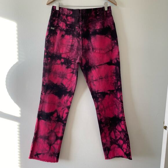 ALICE + OLIVIA Pink Black Tie Dye Genevieve Distressed Baggy Jeans - Picture 6 of 8